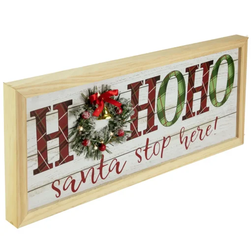 Sale 19.75" LED Lighted Plaid 'Ho Ho Ho' Wooden Christmas Wall Sign Wall
