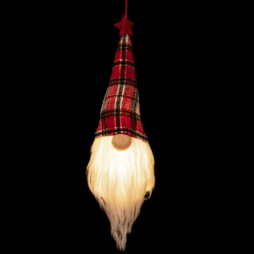 Hot 9" LED Lighted Red Plaid Gnome Christmas Ornament Gnomes