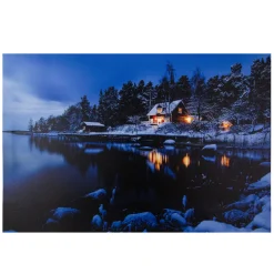 Outlet 23.75" LED Lighted Rustic Lodge Cabin on the Lake Canvas Wall Art Door