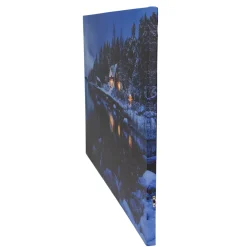 Outlet 23.75" LED Lighted Rustic Lodge Cabin on the Lake Canvas Wall Art Door