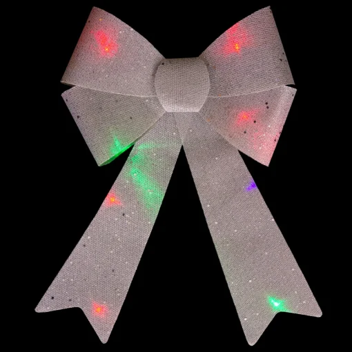 Sale 16" LED Lighted Silver Burlap Bow Christmas Decoration with Color Changing Lights Ribbons & Bows