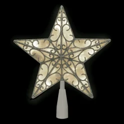 Outlet 9" LED Lighted Silver Glitter Star Christmas Tree Topper, Warm White Lights Stars