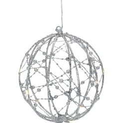 Online 8" LED Lighted Silver Wired Christmas Hanging Ball Decoration - Warm White Lights Novelty