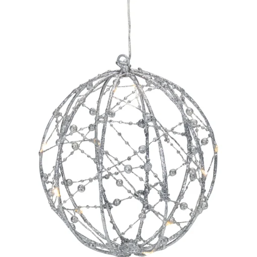 Online 8" LED Lighted Silver Wired Christmas Hanging Ball Decoration - Warm White Lights Novelty
