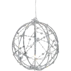 Online 8" LED Lighted Silver Wired Christmas Hanging Ball Decoration - Warm White Lights Novelty