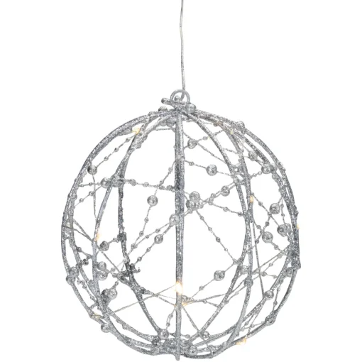 Online 8" LED Lighted Silver Wired Christmas Hanging Ball Decoration - Warm White Lights Novelty