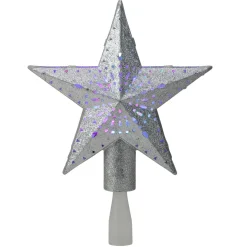 Sale 9" LED Lighted Sliver Glitter Star Christmas Tree Topper - Multi Lights Stars