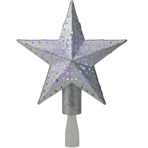Sale 9" LED Lighted Sliver Glitter Star Christmas Tree Topper - Multi Lights Stars