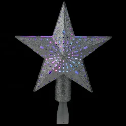 Sale 9" LED Lighted Sliver Glitter Star Christmas Tree Topper - Multi Lights Stars