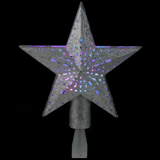 Sale 9" LED Lighted Sliver Glitter Star Christmas Tree Topper - Multi Lights Stars