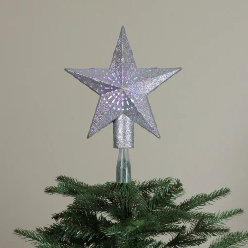 Sale 9" LED Lighted Sliver Glitter Star Christmas Tree Topper - Multi Lights Stars