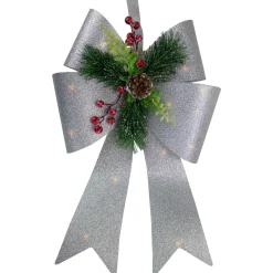 Best 19" LED Lighted Sliver Tinsel Bow Christmas Decoration Ribbons & Bows