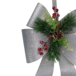 Best 19" LED Lighted Sliver Tinsel Bow Christmas Decoration Ribbons & Bows