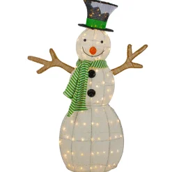 Outlet 43" LED Lighted Snowman with Top Hat and Green Scarf Outdoor Christmas Decoration Snowmen