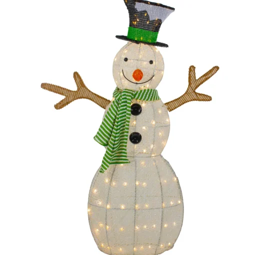 Outlet 43" LED Lighted Snowman with Top Hat and Green Scarf Outdoor Christmas Decoration Snowmen