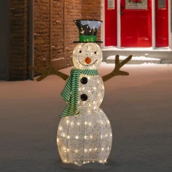 Outlet 43" LED Lighted Snowman with Top Hat and Green Scarf Outdoor Christmas Decoration Snowmen