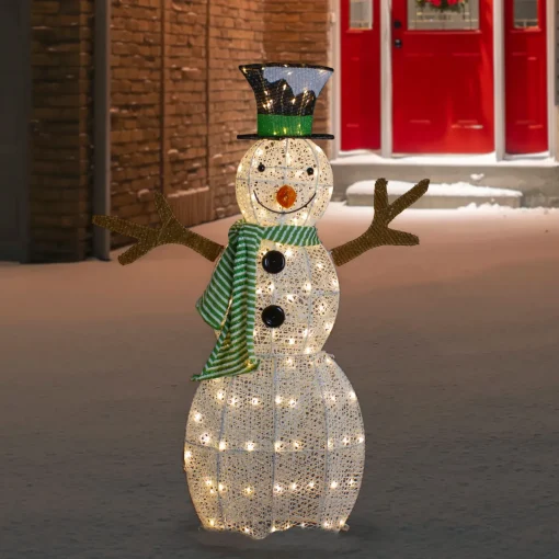 Outlet 43" LED Lighted Snowman with Top Hat and Green Scarf Outdoor Christmas Decoration Snowmen