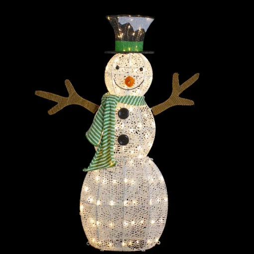 Outlet 43" LED Lighted Snowman with Top Hat and Green Scarf Outdoor Christmas Decoration Snowmen