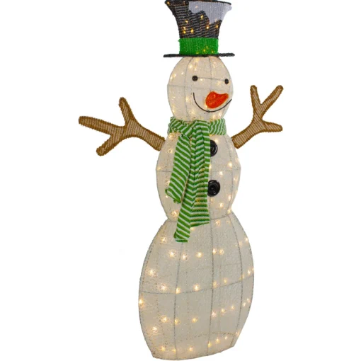Outlet 43" LED Lighted Snowman with Top Hat and Green Scarf Outdoor Christmas Decoration Snowmen