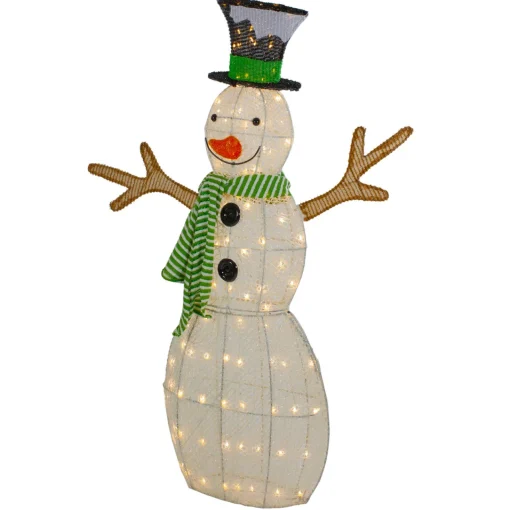 Outlet 43" LED Lighted Snowman with Top Hat and Green Scarf Outdoor Christmas Decoration Snowmen