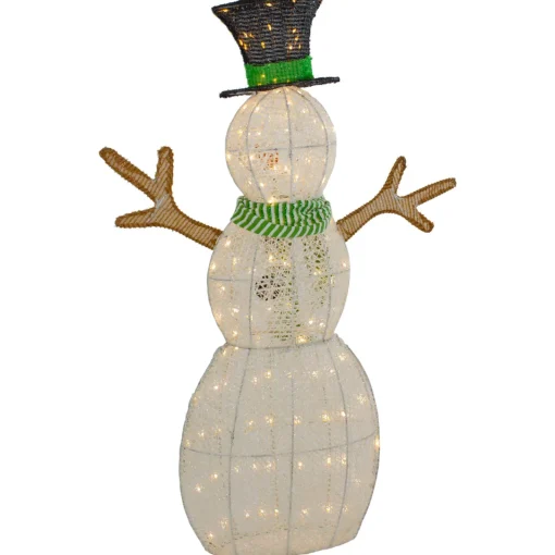 Outlet 43" LED Lighted Snowman with Top Hat and Green Scarf Outdoor Christmas Decoration Snowmen