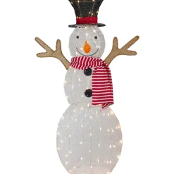 48" LED Lighted Snowman with Top Hat and Red Scarf Outdoor Christmas Decoration Snowmen