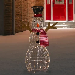 48" LED Lighted Snowman with Top Hat and Red Scarf Outdoor Christmas Decoration Snowmen
