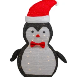 28" LED Lighted Tinsel Penguin in Santa Hat Outdoor Christmas Decoration Animals