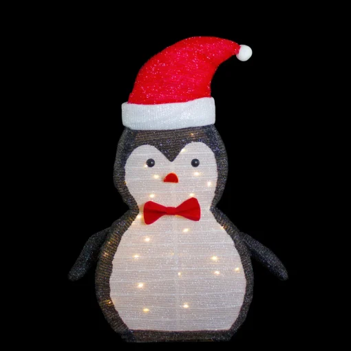 28" LED Lighted Tinsel Penguin in Santa Hat Outdoor Christmas Decoration Animals