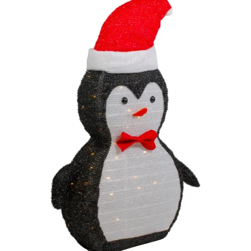 28" LED Lighted Tinsel Penguin in Santa Hat Outdoor Christmas Decoration Animals