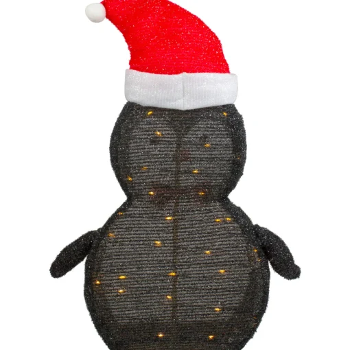 28" LED Lighted Tinsel Penguin in Santa Hat Outdoor Christmas Decoration Animals