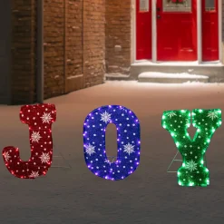 Discount 14" LED Lighted Traditional Colored 'Joy' Outdoor Christmas Decoration Yard Signs