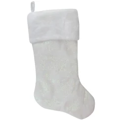 Sale 22" LED Lighted White Iridescent Glittered Snowflake Christmas Stocking Stockings