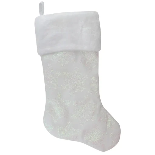 Sale 22" LED Lighted White Iridescent Glittered Snowflake Christmas Stocking Stockings
