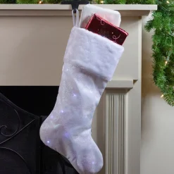 Sale 22" LED Lighted White Iridescent Glittered Snowflake Christmas Stocking Stockings