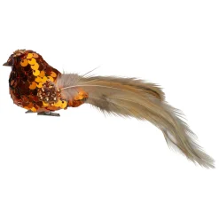 New 4.5" Left Facing Orange Sequined Bird Christmas Ornament Animals