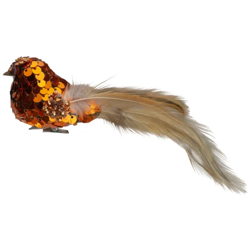 New 4.5" Left Facing Orange Sequined Bird Christmas Ornament Animals