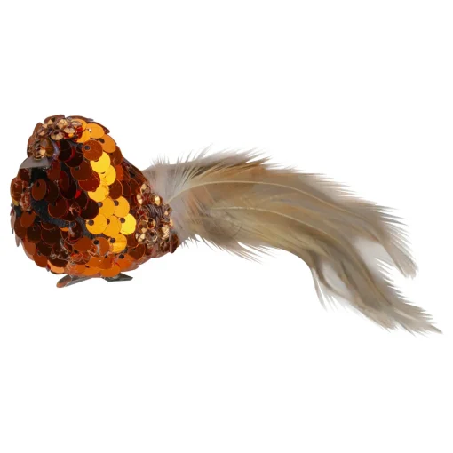 New 4.5" Left Facing Orange Sequined Bird Christmas Ornament Animals