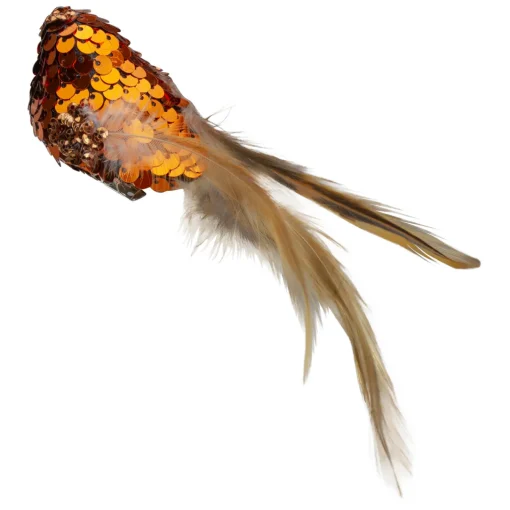 New 4.5" Left Facing Orange Sequined Bird Christmas Ornament Animals