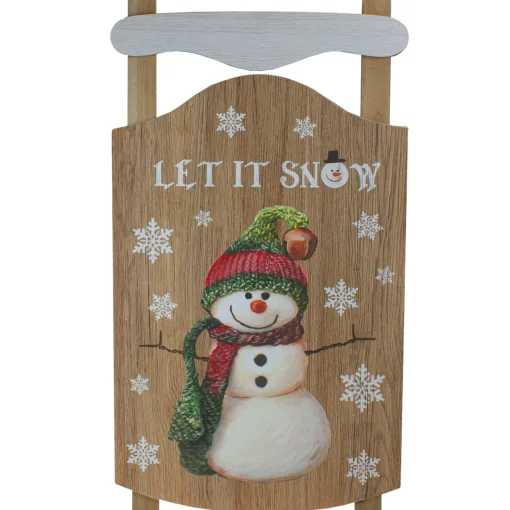 Sale 24” Let It Snow Wooden Sled Snowman and Snowflakes Wall Sign Wall