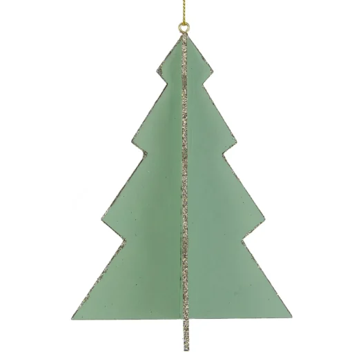 Sale 5.25" Light Green 3D Tree With Silver Glitter Wooden Christmas Ornament Garden & Floral