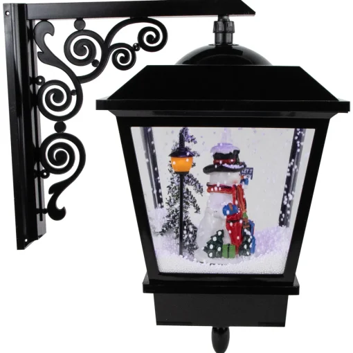 Outlet 17.75" Lighted and Musical Wall Mounted Snowing Christmas Street Lamp Snow Globes