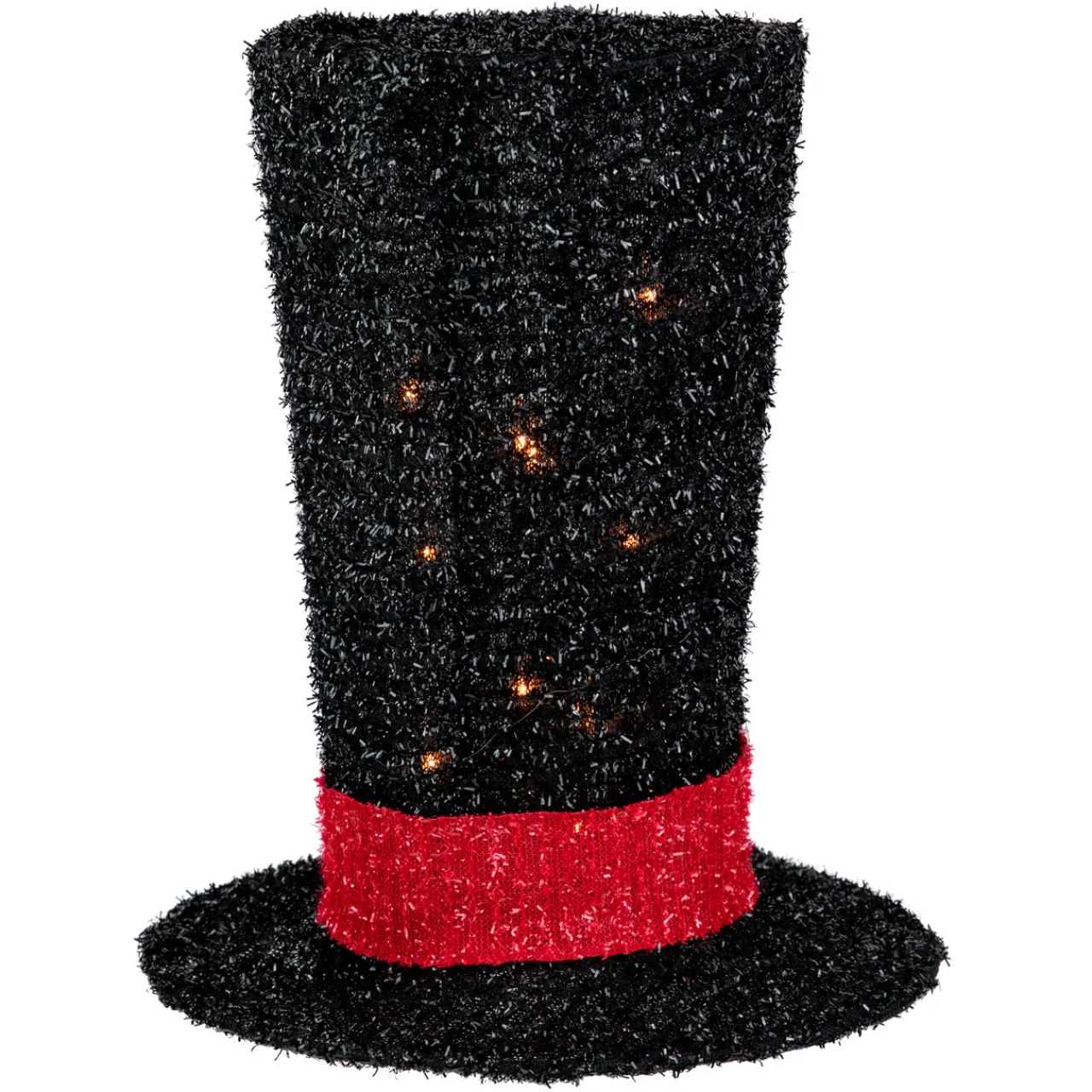 9.25" Lighted Black Tinsel Top Hat Christmas Tree Topper, Clear Lights Stars