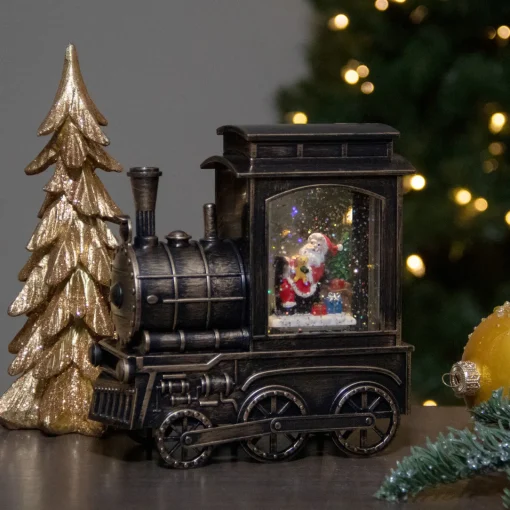 Sale 6.75" Lighted Black Train Christmas Snow Globe with Santa Snow Globes