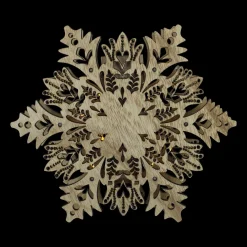 New 8.5" Lighted Brown Wooden Snowflake Christmas Tree Topper - Clear Lights Snowflake