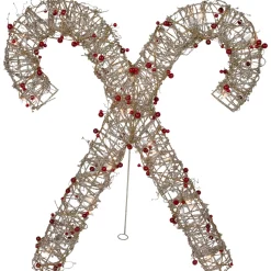 Online 25" Lighted Champagne Gold Glittered Rattan Double Candy Cane Christmas Outdoor or Window Decoration Candy