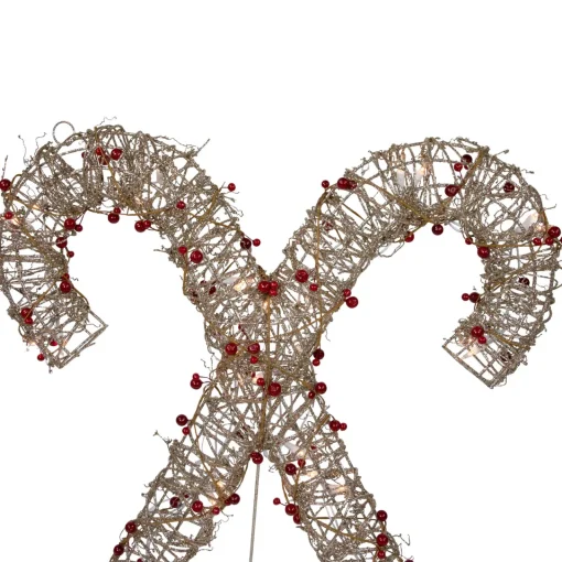 Online 25" Lighted Champagne Gold Glittered Rattan Double Candy Cane Christmas Outdoor or Window Decoration Candy