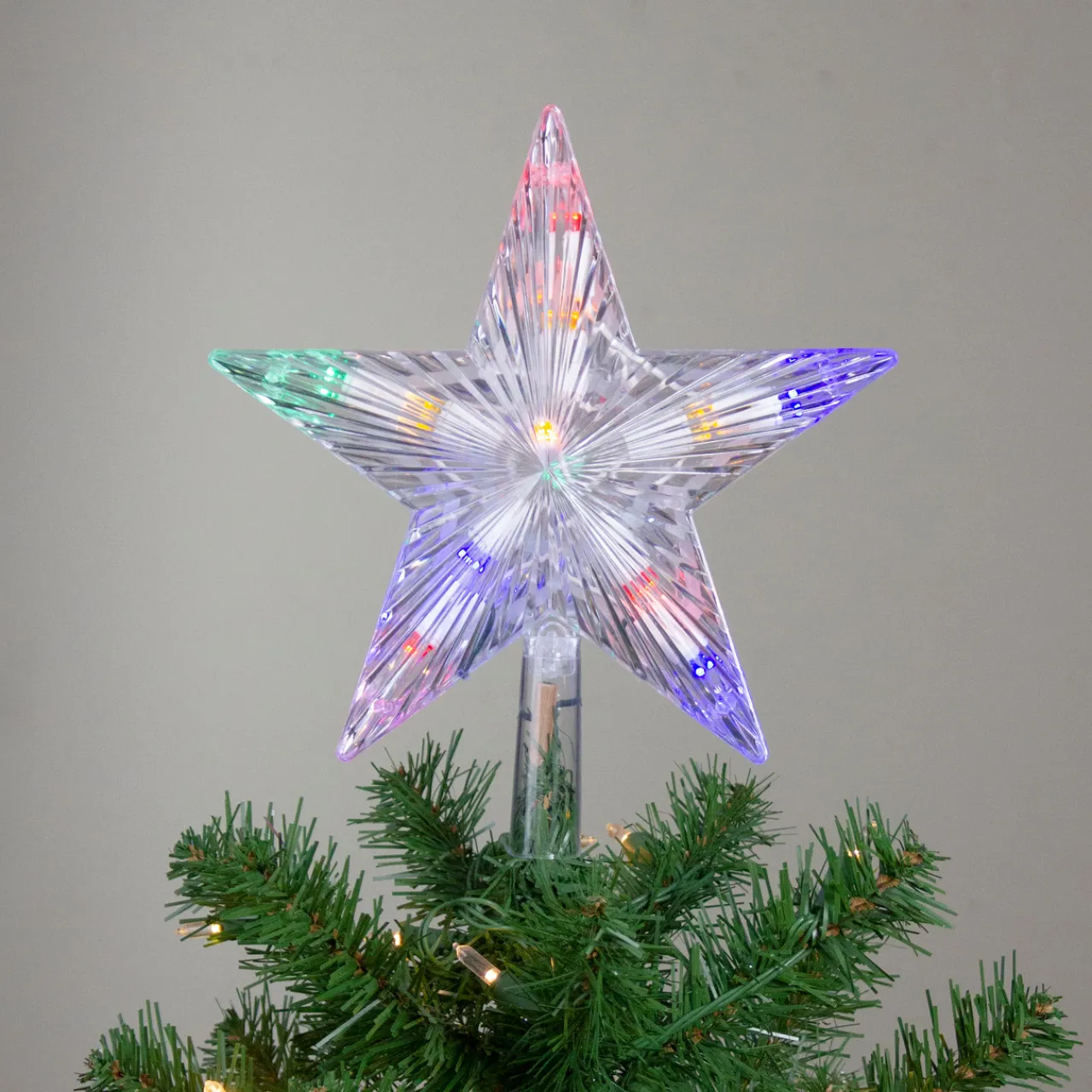 9.5" Lighted Clear 5 Point Star Christmas Tree Topper - Multicolor LED Lights Stars