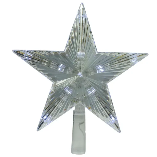 Best 9.5" Lighted Clear Twinkling 5-Point Star Christmas Tree Topper - Clear White LED Lights Stars