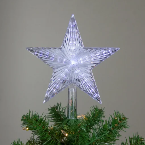 Best 9.5" Lighted Clear Twinkling 5-Point Star Christmas Tree Topper - Clear White LED Lights Stars